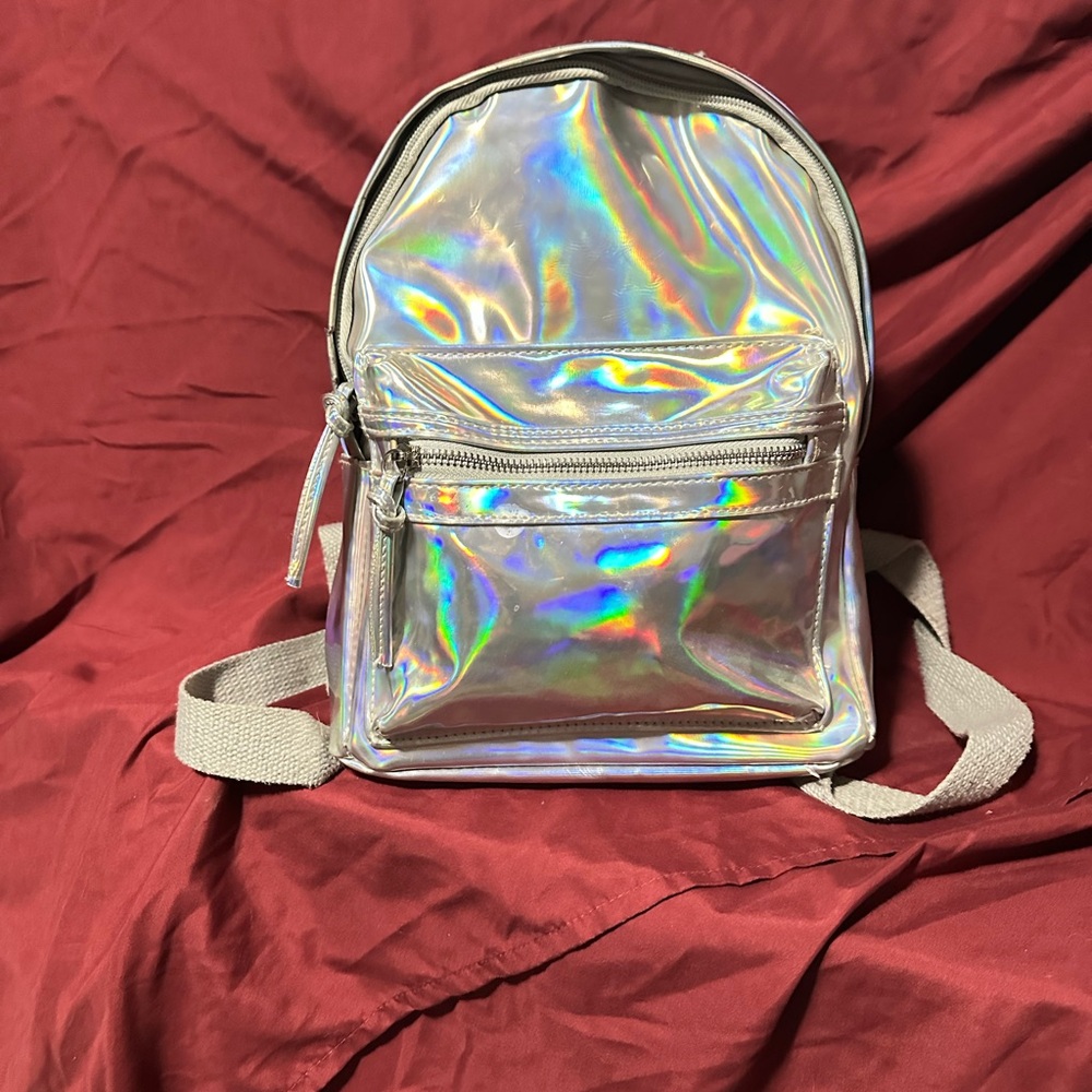 Silver Holographic Backpack with Adjustable Straps